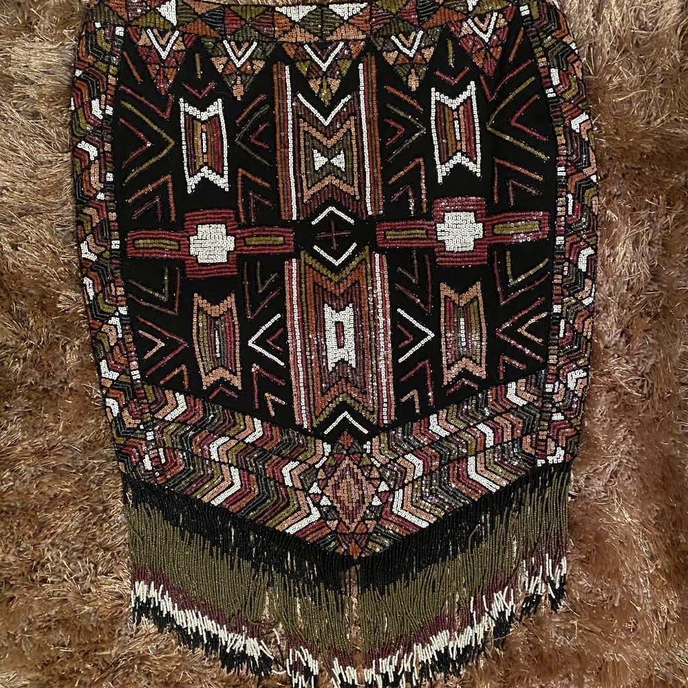 Haute Hippie Multicolor Mosaic Fringe Skirt